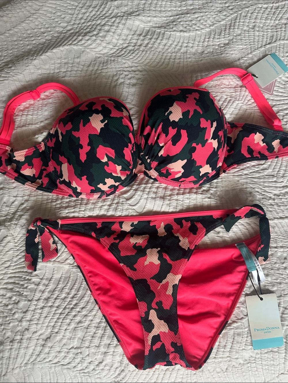 Prima Donna Pink & Black Camo Underwire Bikini Set bra size 80F/ 36DDD NWT